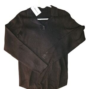 Beauhuty Black Lapel Slim Fitted Shirt NWT | Large Snug Long Sleeve Blouse